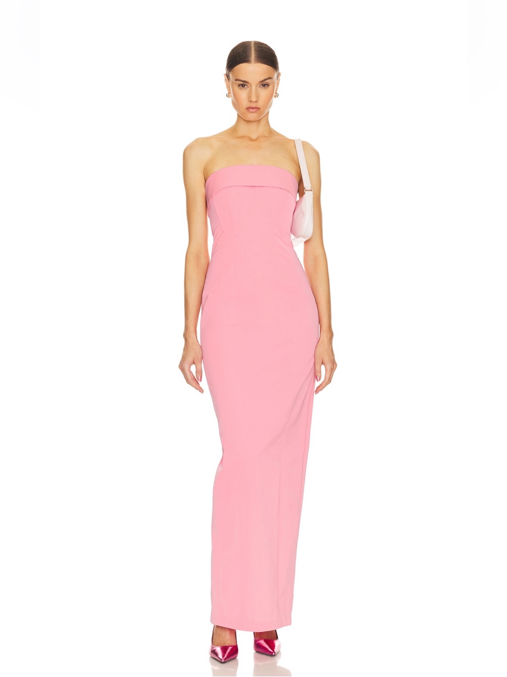 Tech Gabardine Long Strapless Dress In Very Pink